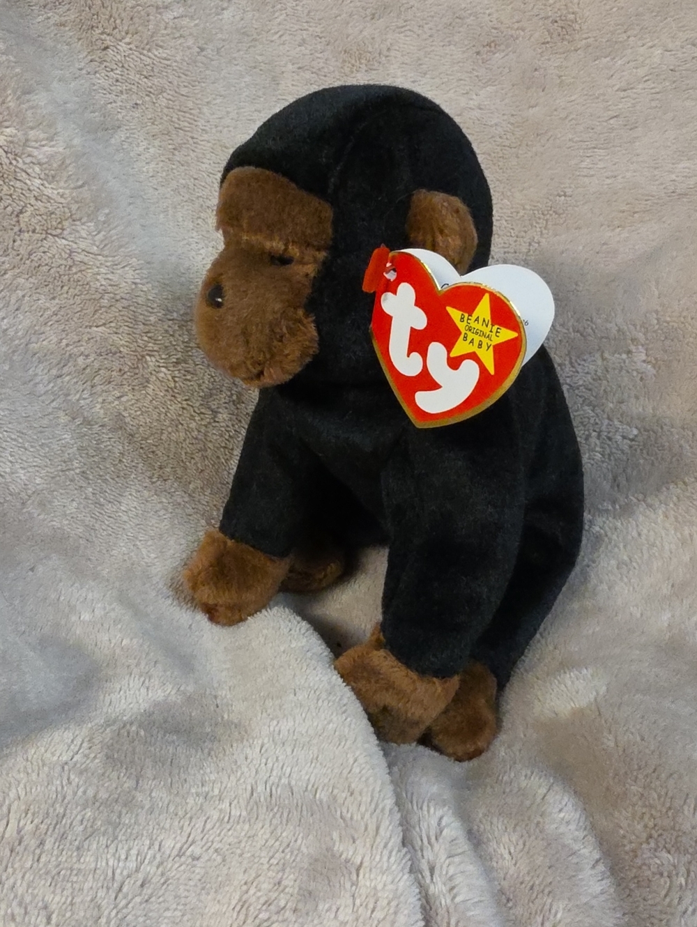 Ty Brown & Black Gorilla Plush Toy with Heart Tag